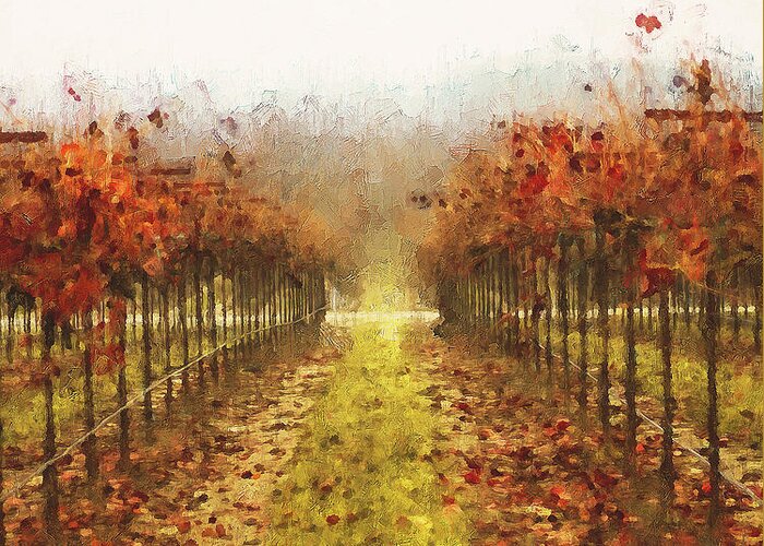Italian Landscape Greeting Card featuring the painting Tuscany vineyards - 19 by AM FineArtPrints