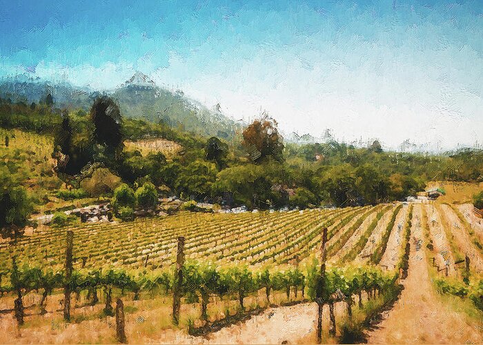Italian Landscape Greeting Card featuring the painting Tuscany vineyards - 22 by AM FineArtPrints