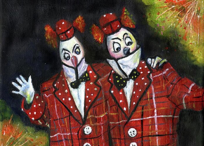 Clowns Greeting Card featuring the painting Twiddle Dee Twiddle Dum by Olga Kaczmar
