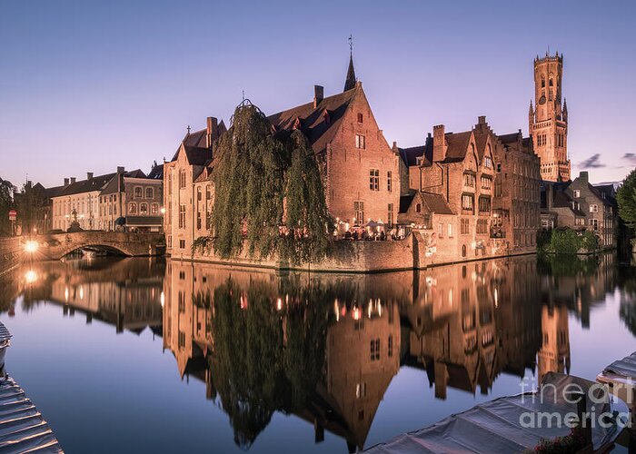 Rozenhoedkaai Greeting Card featuring the photograph Twilight At Rozenhoedkaai, Bruges, Belgium by Philip Preston
