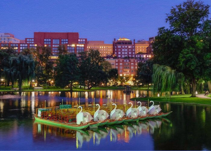 Swan Boats Greeting Card featuring the photograph Twilight Falls on Boston Common by Kate Hannon