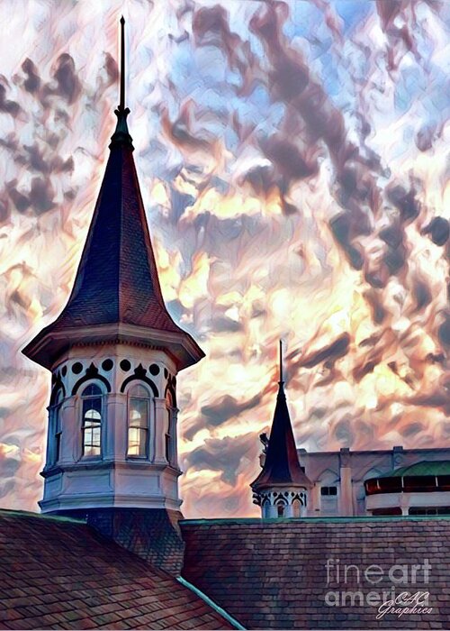 Churchill Downs Greeting Card featuring the digital art Twin Spires by CAC Graphics