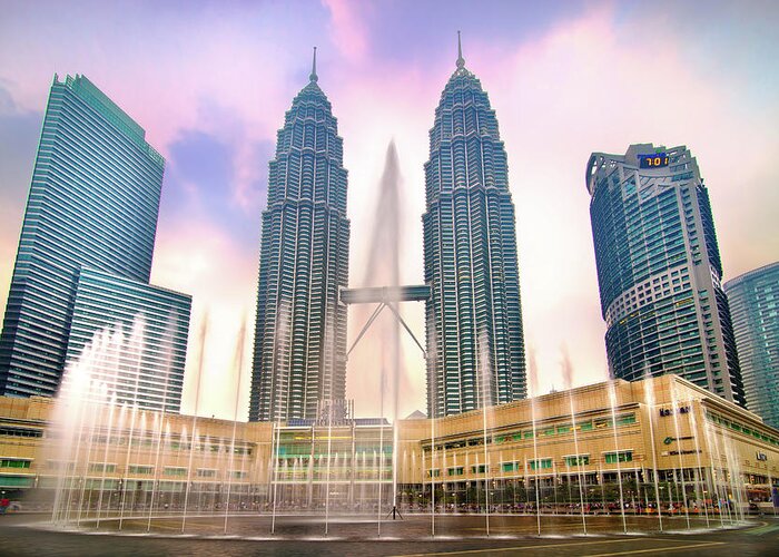 Southeast Asia Greeting Card featuring the photograph Twin Tower At Klcc by Seng Chye Teo