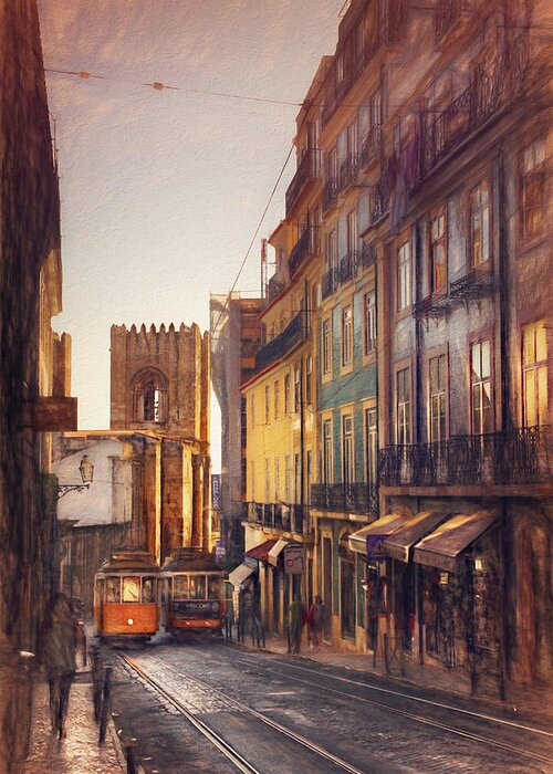 Lisbon Greeting Card featuring the photograph Twin Trams of Lisbon Portugal by Carol Japp