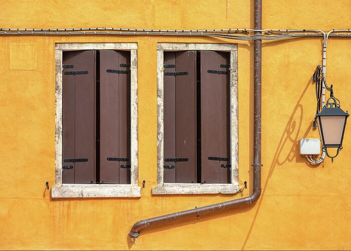 Venice Greeting Card featuring the photograph Two brown Windows of Venice by David Letts