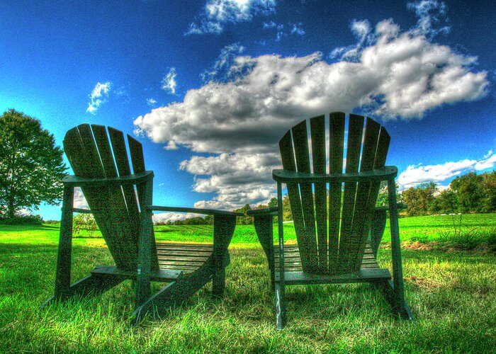 Hdr Photography Greeting Card featuring the photograph Two Chairs Back 20 by Robert Goldwitz