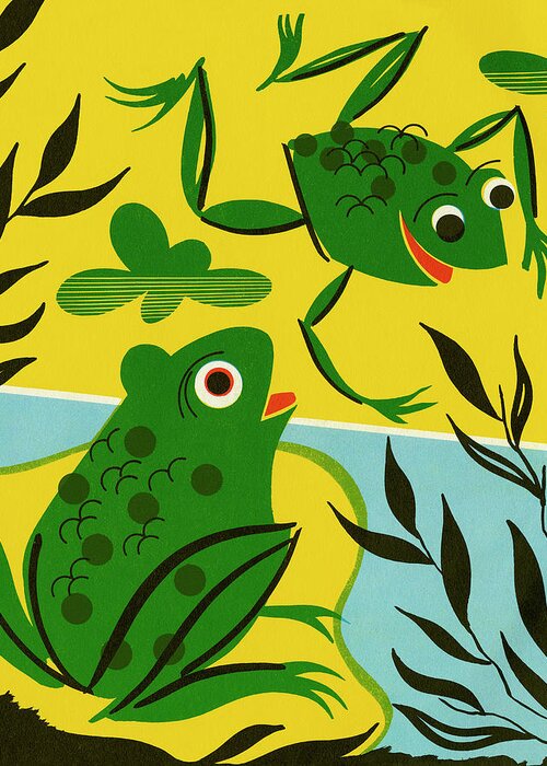 Amphibian Greeting Card featuring the drawing Two Frogs in a Pond by CSA Images