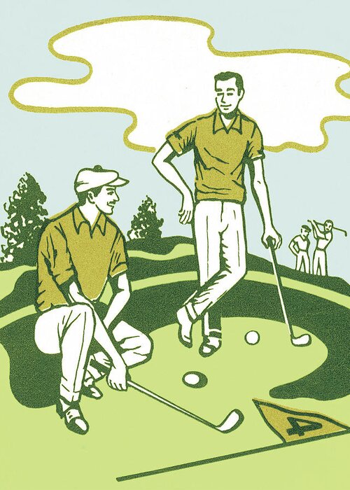 Action Greeting Card featuring the drawing Two Golfers by CSA Images