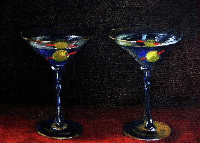 Two Martinis Greeting Card featuring the painting Two Martinis by Hall Groat Ii