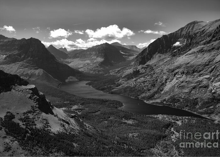 Two Medicine Greeting Card featuring the photograph Two Medicine Lake Overlook Black And White by Adam Jewell
