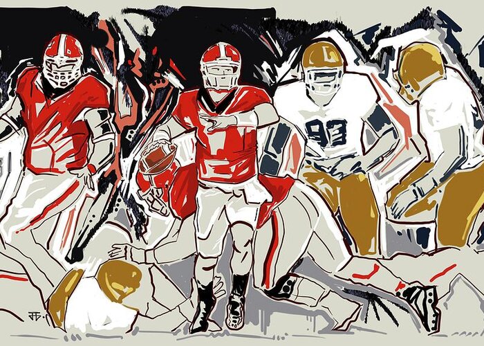 Uga Football Greeting Card featuring the painting UGA Notre Dame by John Gholson