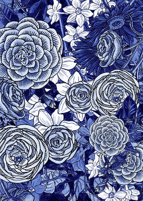 Ultramarine Greeting Card featuring the painting Ultramarine Blue Watercolor Botanical Flowers Garden Pattern IV by Irina Sztukowski