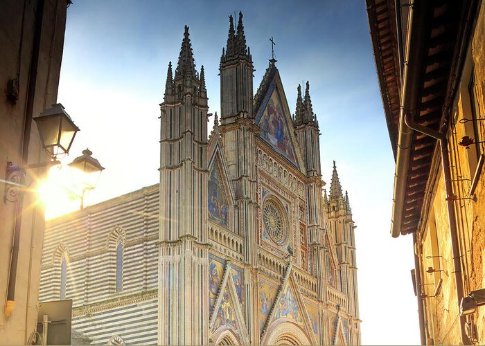 Estock Greeting Card featuring the digital art Umbria, Orvieto, Cathedral At Sunrise by Maurizio Rellini