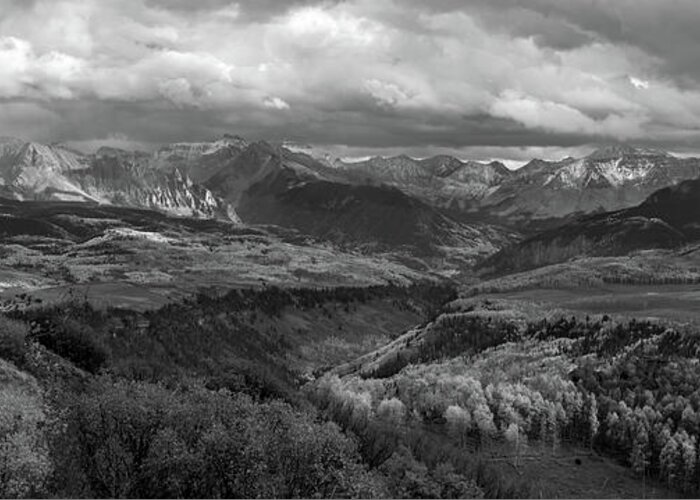 Colorado Greeting Card featuring the photograph Uncompahgre Sunset Pano BW by Norma Brandsberg