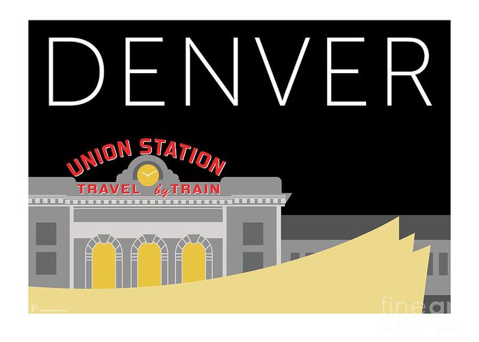 Denver Greeting Card featuring the digital art Union Station Night by Sam Brennan