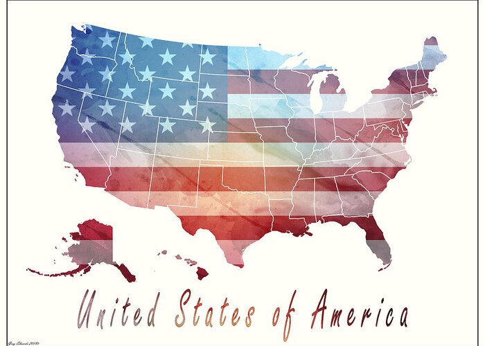 Art & Collectibles Greeting Card featuring the glass art United States of America Map Style 3 by Greg Edwards