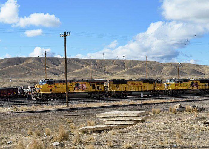 Freight Trains Greeting Card featuring the photograph UP 5400 Passing Through by Jim Thompson