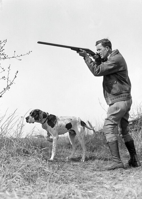 People Greeting Card featuring the photograph Upland Bird Hunter With Pointer Dog by H. Armstrong Roberts