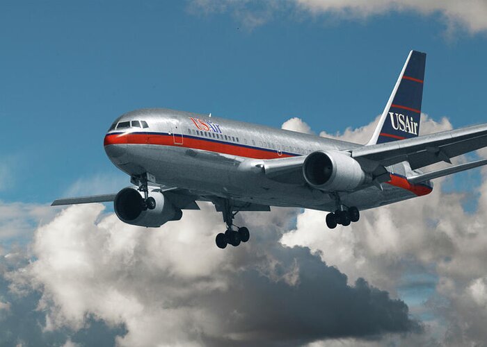 Us Air Greeting Card featuring the photograph US Air Boeing 767-200 by Erik Simonsen