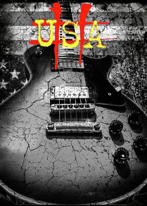 Guitar Greeting Card featuring the digital art USA Flag Guitar Relic by Guitarwacky Fine Art