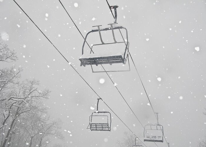 Tranquility Greeting Card featuring the photograph Usa, New York, Hunter, Ski Lift In Snow by Johannes Kroemer