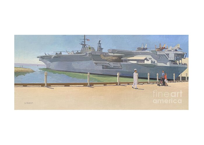 Uss Midway Greeting Card featuring the painting USS Midway San Diego California by Paul Strahm