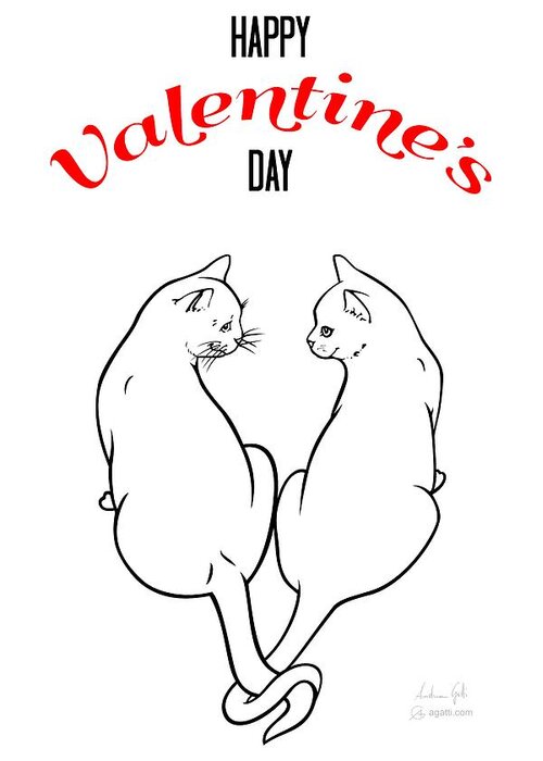 Cat Greeting Card featuring the digital art Valentine 1 black by Andrea Gatti