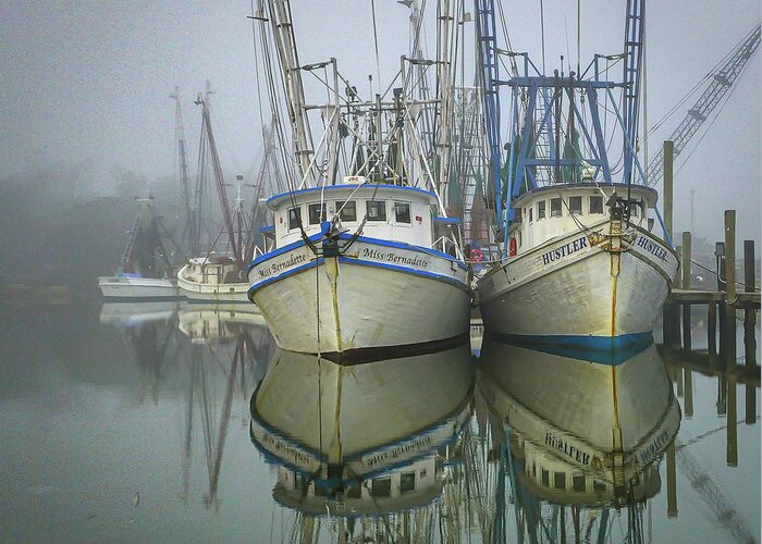 Coastal Georgia Shrimp Boats Greeting Card featuring the photograph Valona fog by Kenny Nobles