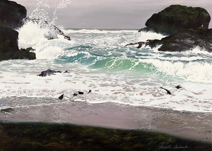 Tofino Greeting Card featuring the painting Vancouver Island Coast by Nikita Coulombe