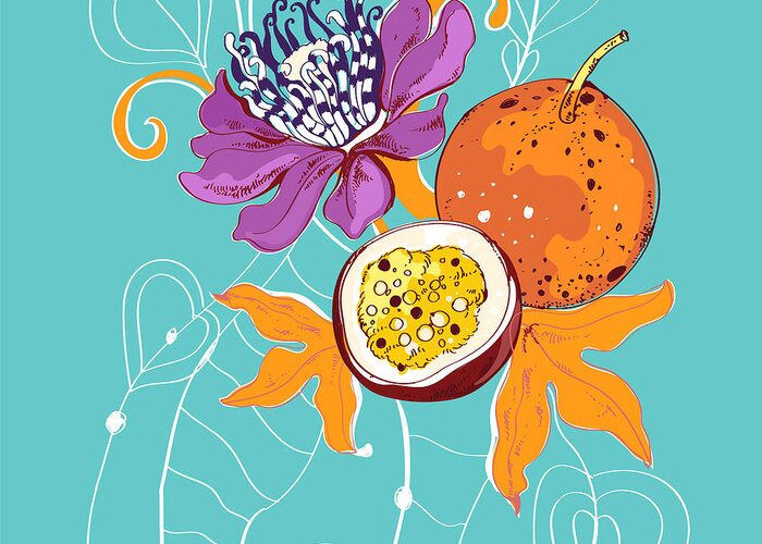 Fragrant Greeting Card featuring the digital art Vector Seamless Pattern With Maracuja by Maryna Rudzko