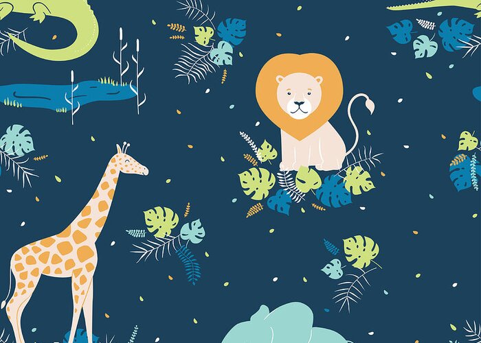 Navy Greeting Card featuring the digital art Vector Wildlife Seamless Pattern by Inna Moreva