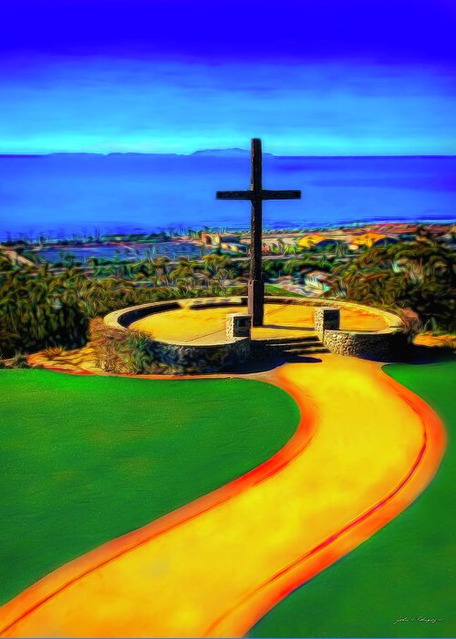 Photographs Greeting Card featuring the digital art Ventura California Cross and Anacapa Island by John A Rodriguez