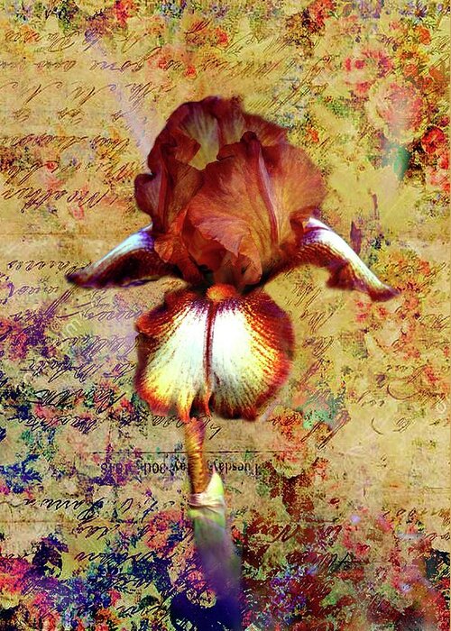 Iris Greeting Card featuring the digital art Victorian Iris by Linda Cox