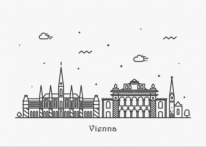 Vienna Greeting Card featuring the drawing Vienna Cityscape Travel Poster by Inspirowl Design