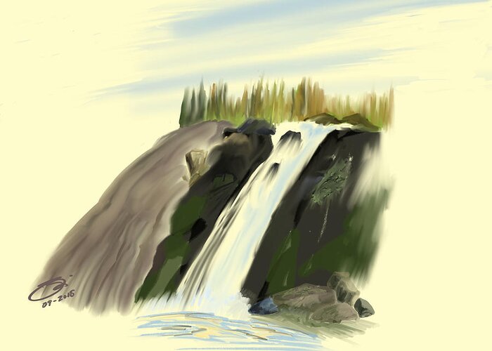 Waterfall Greeting Card featuring the digital art View Below the Falls by Joel Deutsch