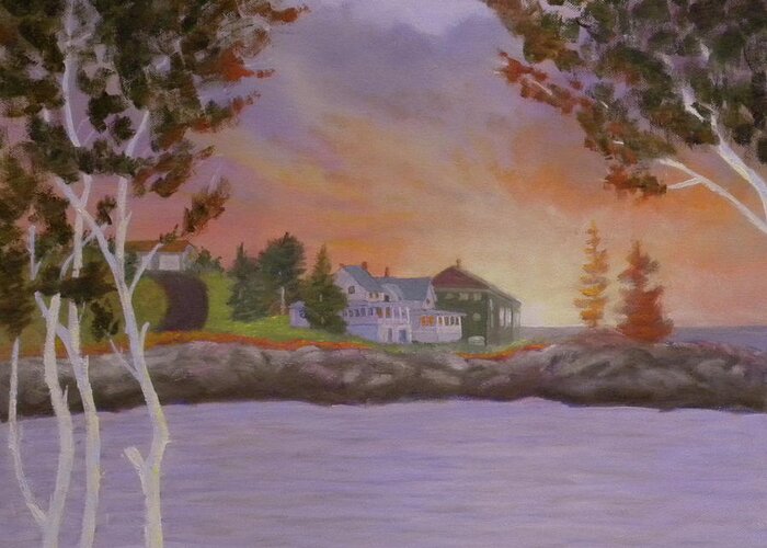 Sky Sunrise Ocean Seascape Water Long Cove Greeting Card featuring the painting View From Mermaid House by Scott W White