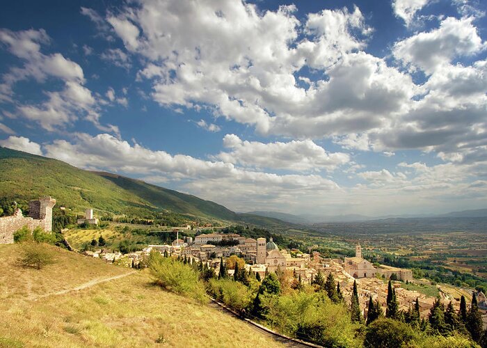 Perugia Greeting Card featuring the photograph View Over Assisi by Ellen Van Bodegom