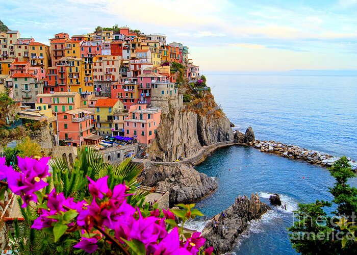 Terre Greeting Card featuring the photograph Village Of Manarola On The Cinque by Jenifoto