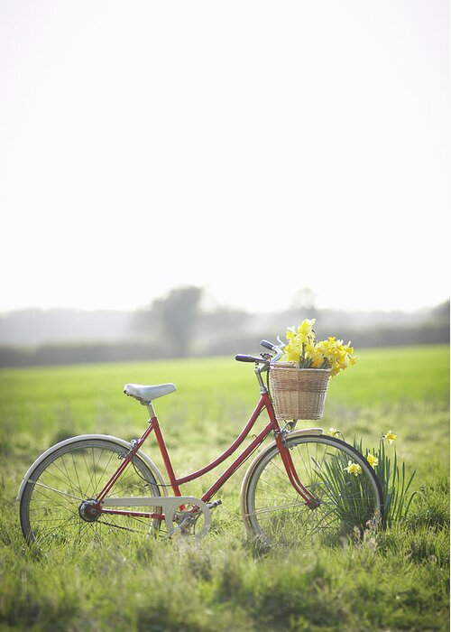 Outdoors Greeting Card featuring the photograph Vintage Bike In Countryside With Fresh by Dougal Waters