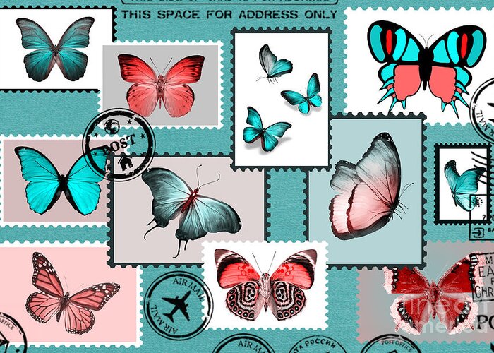Vintage Greeting Card featuring the digital art Vintage butterfly stamps by Mark Ashkenazi