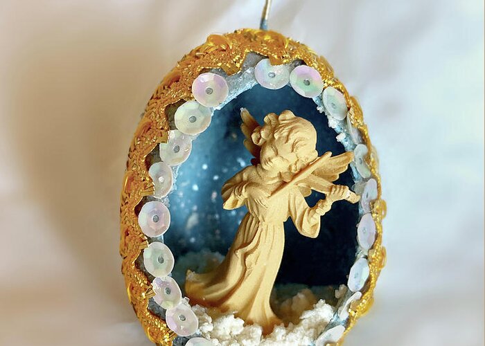 Vintage Greeting Card featuring the photograph Vintage Christmas Egg Ornament Angel2 by Marilyn Hunt