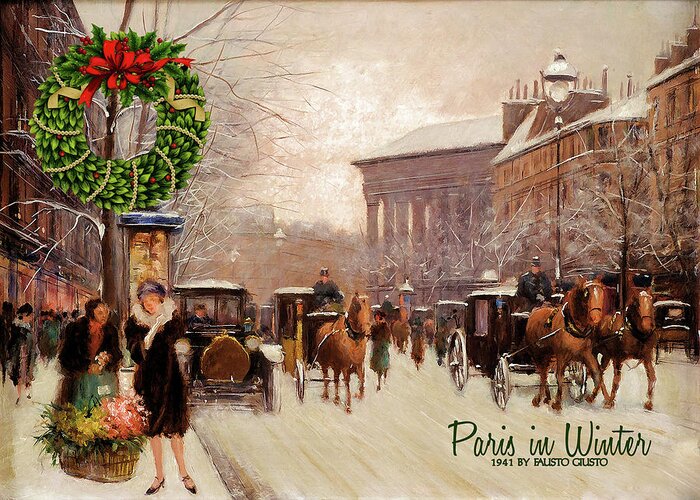 Christmas Greeting Card featuring the digital art Vintage Christmas Paris in Winter by Doreen Erhardt
