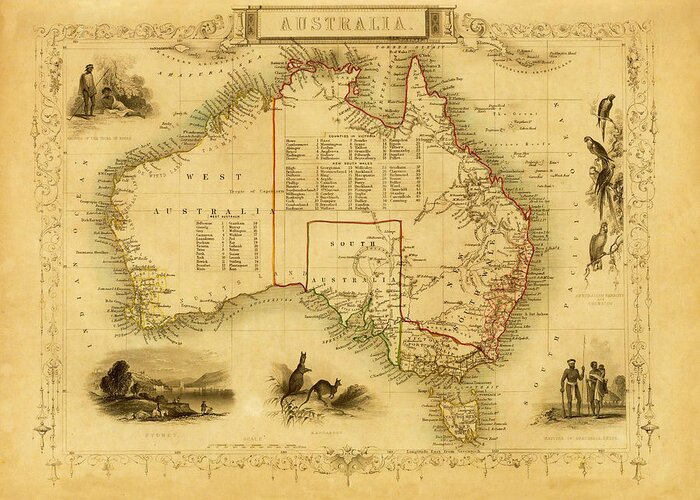 History Greeting Card featuring the digital art Vintage Decorative Map Of Australia by Nicoolay