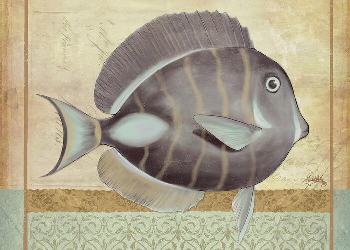 Vintage Greeting Card featuring the digital art Vintage Fish II by Elizabeth Medley