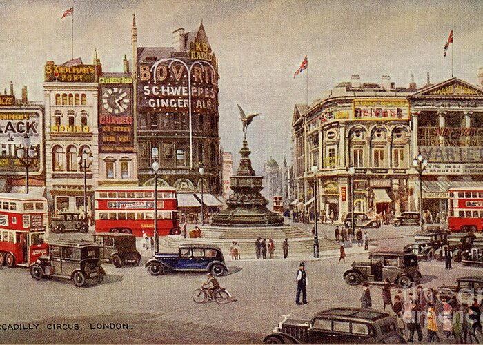 London Greeting Card featuring the drawing Vintage Piccadilly Circus London by Heidi De Leeuw