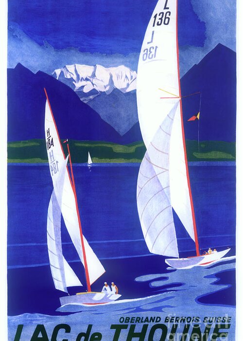 Sailboats Greeting Card featuring the painting Vintage Sailboats Sporting Poster by Mindy Sommers