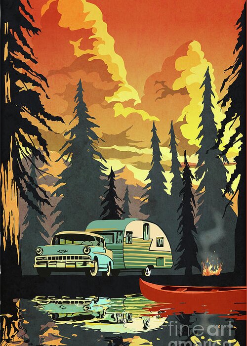 Retro Travel Art Greeting Card featuring the digital art Vintage Shasta Camper by Sassan Filsoof