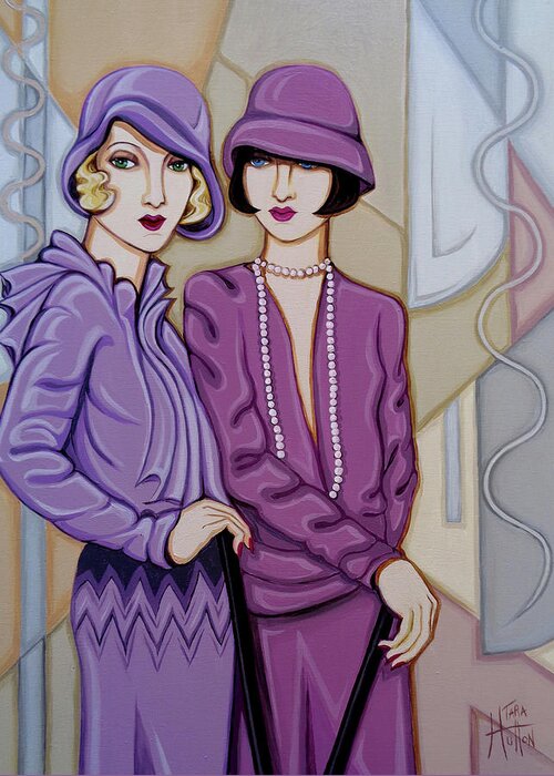 Flappers Greeting Card featuring the painting Violet and Rose by Tara Hutton