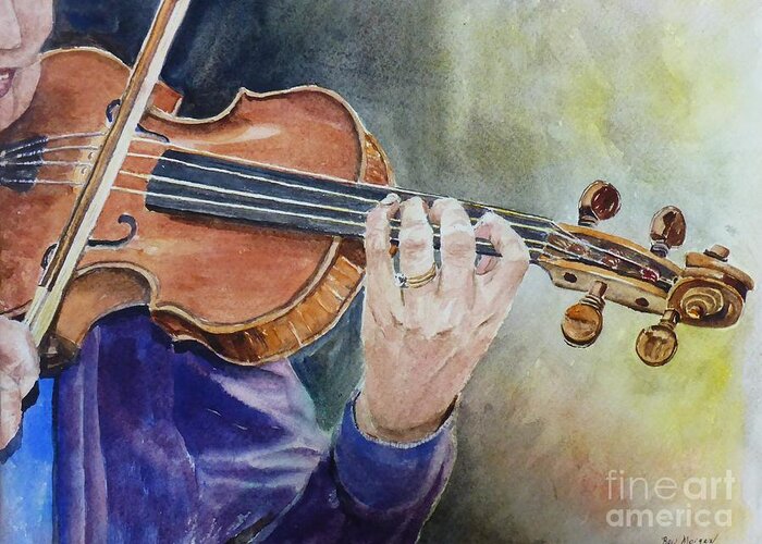 Violin Greeting Card featuring the painting Violin Musician by Bev Morgan
