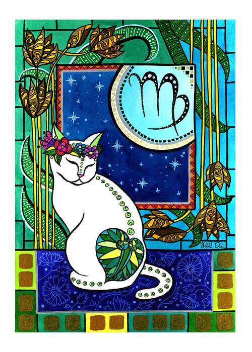 Cats Greeting Card featuring the painting Virgo Cat Zodiac by Dora Hathazi Mendes